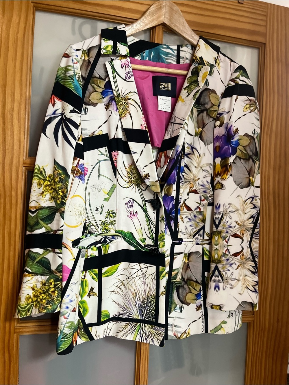 Cavalli Class floral windowpane collage print blazer